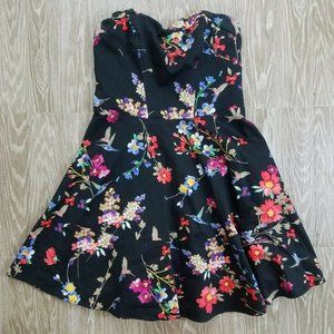Express Strapless Black Mini Floral Dress
